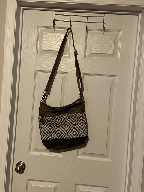 Myra Bag Precision Crossbody Diamond Print Black & Brown Purse Bag EUC 12x12