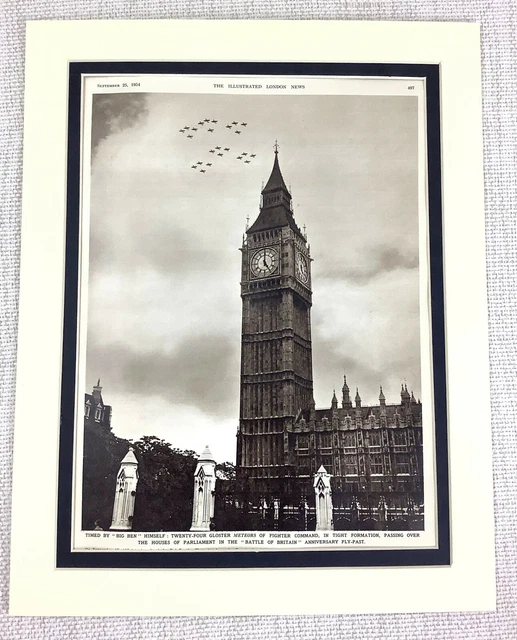 1954 Vintage Estampado Batalla De Bretaña Aniversario Raf Fly Past Big Ben