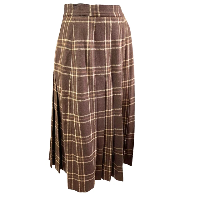 VINTAGE SKIRT 1970'S Fletcher Jones Pure Wool Tartan Pleated Size 12