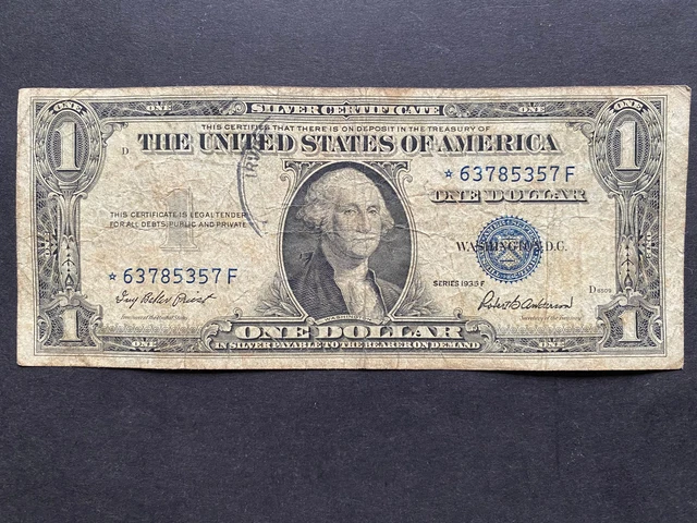 U.S. 1935 F, $1 SILVER CERTIFICATE  CURRENCY STAR NOTE, circulated