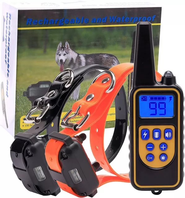 Dog Shock Training Collar Rechargeable Remote Control IP67 875 Yards Waterproof