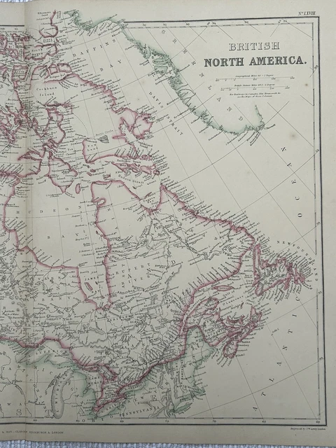 1860 BRITISH NORTH America, Canada Hand Coloured Antique Map by G.W ...