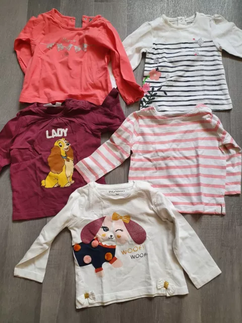 Lot de 5 t-shirts manches longues bébé fille 9 mois