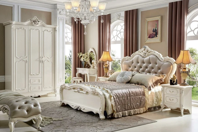 Classique Chesterfield Rokoko Baroque Style Lits Cuir Double Hôtel Lit Antique