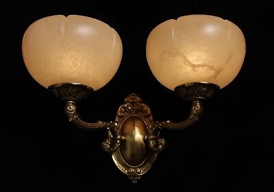 single Alabaster wall light  sconce solid  double arms bronze