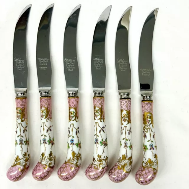 6 Vintage SHEFFIELD Ae Lewis Floraine Pattern Knives Made in England