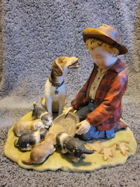 First Edition Norman Rockwell Pride Of Parenthood With 5 Puppies Figurine