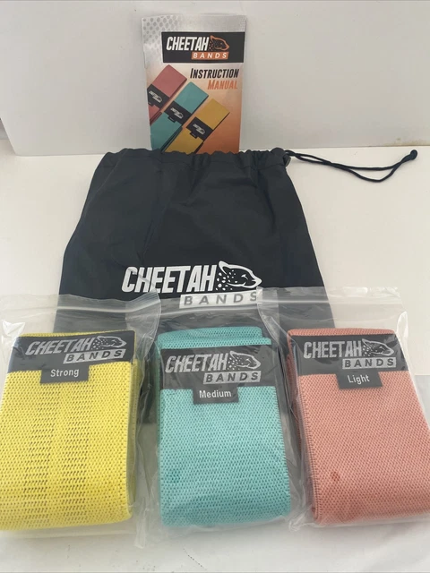 3 New Cheetah Bands Light Medium & Strong with Carrying bag Women Workout Gear