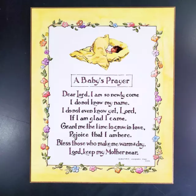 Vtg "A Baby's Prayer" Wall Plaque by Dorothea Warren Fox 1970 9x11 Nursery Decor