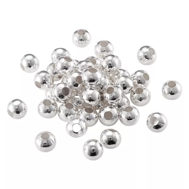 100pcs Iron Round Ball Spacer Beads Silver Plated 10mm Hole 4mm Loose Bead