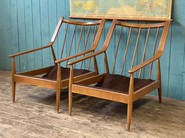 Pair Mid Century Retro Teak Armchairs By Scandart 1960’s Project DELIVERY*