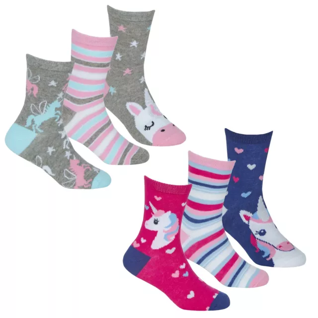 Bambini/Ragazze 6 Paia Unicorn Tema Scintillante Calze IN Misto Cotone