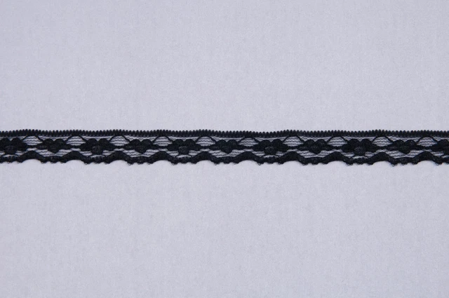 2m x BLACK NYLON FLAT LACE trimming 10mm wide floral flower scalloped edge