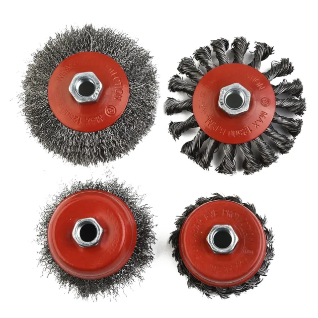 For 5/8 " -11UNC Angle Grinders 4 3&10.2cm Carbone Roue Câble Acier Brosse Set