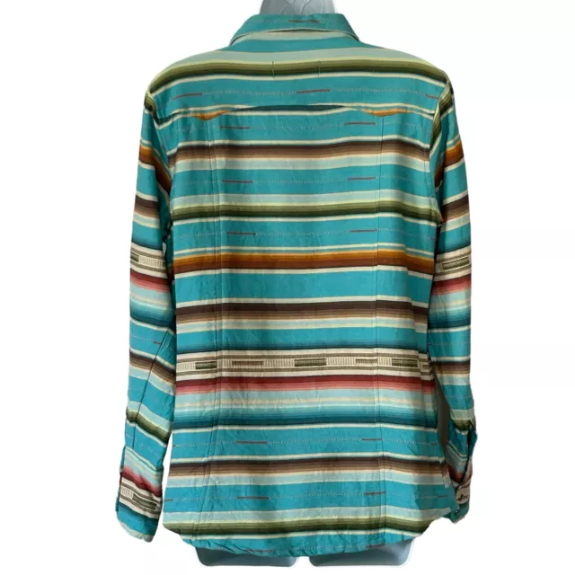 Tasha Polizzi Collection Pearl Snap Shirt Size L Turquoise Blue Aztec Western 2
