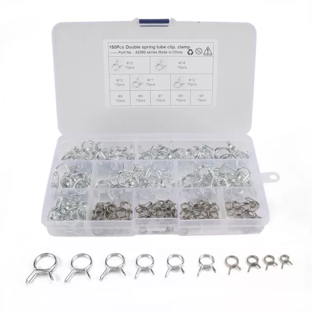 Car Clips Fuel Line Hose Spring Tube Clamp Assortment Kit Stainless Steel x150