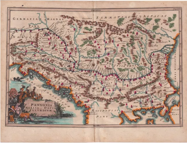 1701, Pannonia Moesia Dacia incisione su rame, dal Cellario Cellarius