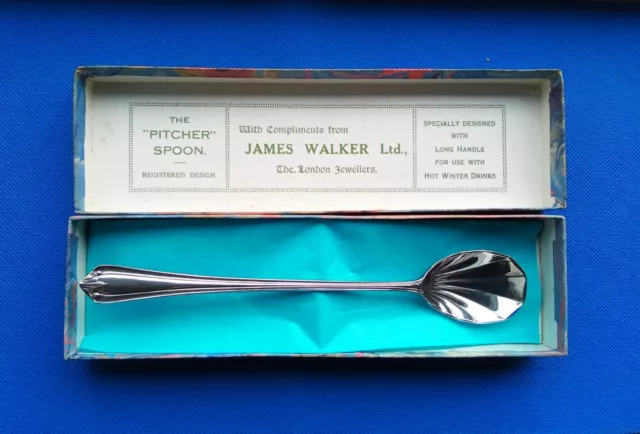 Cucchiaio vintage placcato argento - manico lungo per bevande calde - James Walker Ltd