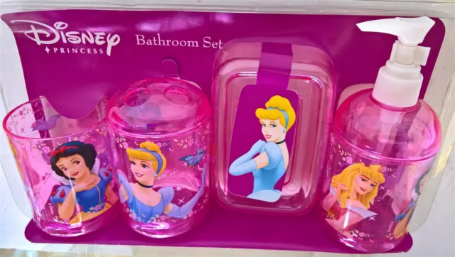 ~ Disney Princess - BATHROOM 4 Pc SHOWER SET SOAP TOOTHBRUSH HOLDER CUP HANDWASH