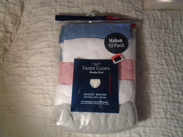 10 Pack Faded Glory Briefs Women's Panties Underwear Size 9 Cotton /Poly 10 Pack Faded Glory Briefs Women's Panties Underwear Size 9 Cotton /Poly