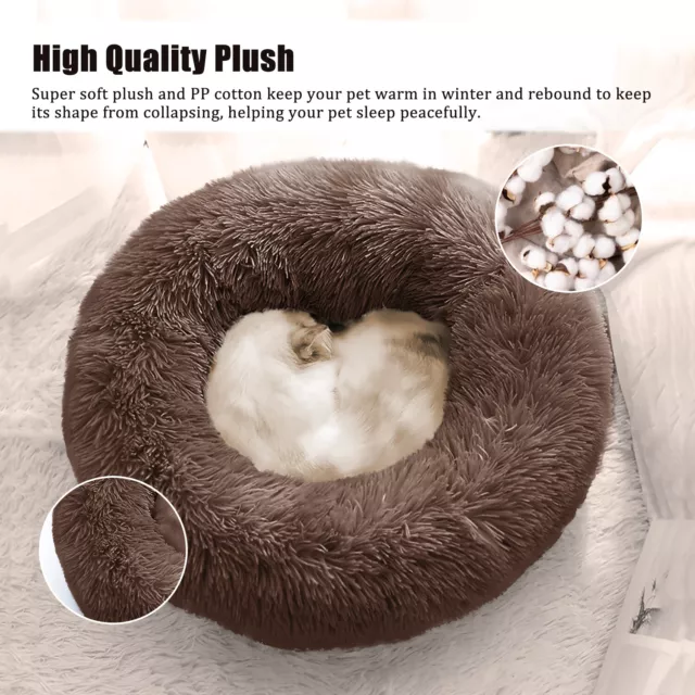 Donut Plush Dog Cat Pet Bed Fluffy Soft Warm Calming Bed Sleeping Kennel Nest 2