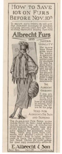 1918 ALBRECHT Furs woman's fur coat stole clothing fashion art Vintage Print Ad