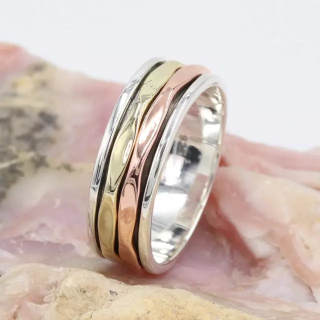 Solid 925 Sterling Silver Spinner Ring Handmade Jewelry Gift For Wedding
