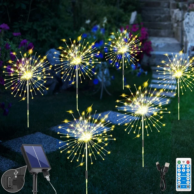 GCMacau 6 Pack Solar Firework Lights Outdoor Waterproof, 720LED Solar Garden & 8