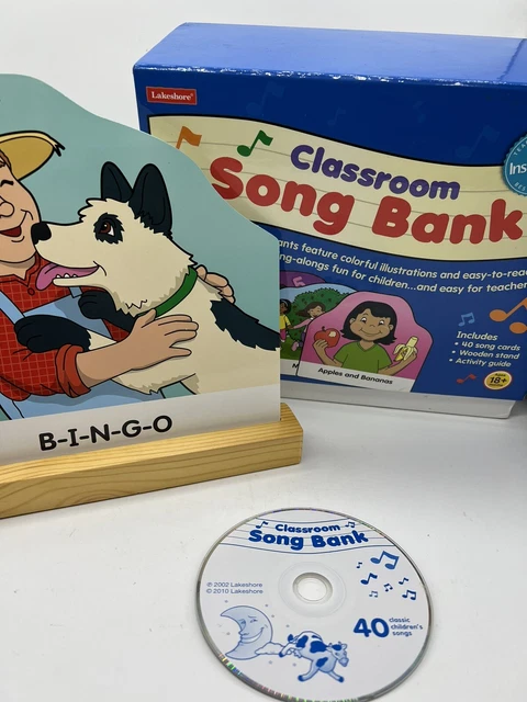 LAKESHORE CLASSROOM SONG Bank - 40 Song Cards Wood Stand with CD Music