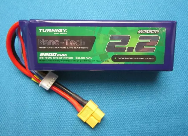 TURNIGY NANO-TECH 2200mAh 4S 14.8V 25C-50C LIPO BATTERY XT60 RC