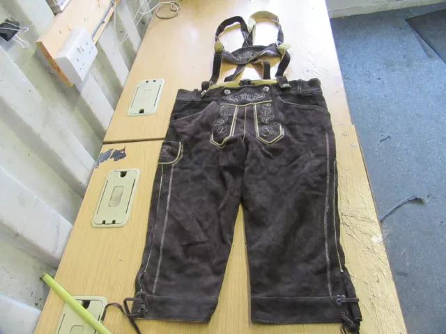 Vintage Austrian Trachten Lederhosen Octoberfest Leather Trousers Shorts Uk 37"