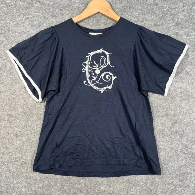 T-shirt CHLOE Top età 12 anni blu navy maniche corte stampa logo cotone
