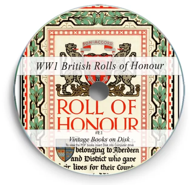 Rare Books on DVD - British Rolls of Honour WW1 World War 1 - The Great War E1