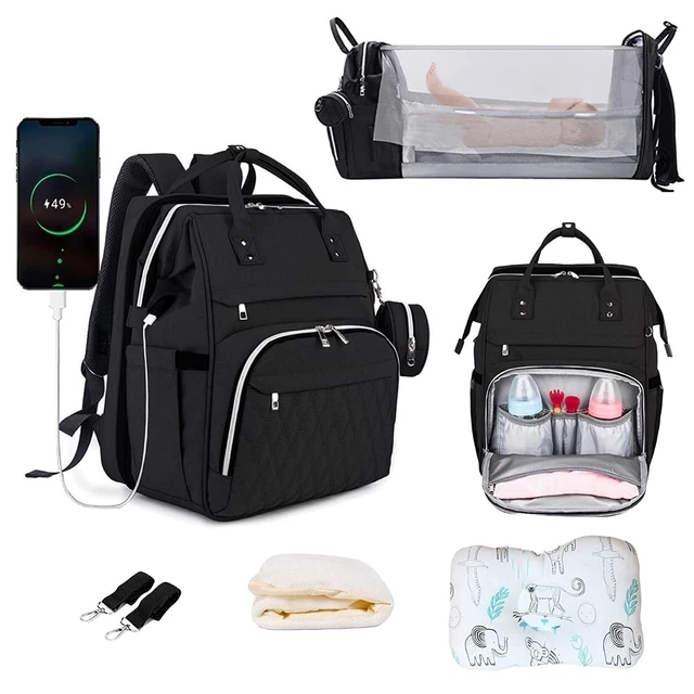 5-1 Travel Baby Diaper Bag Backpack with Foldable Changing Station Mosquito Net