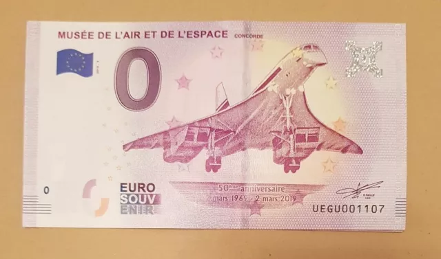 billet touristique  2019 - Euro schein - musée de l'air  concorde - n° aléatoire