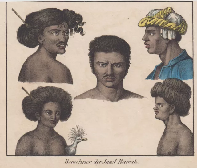 Papua-Nueva Ethnologie Original Colorido Litografía Völkergalerie 1840 5