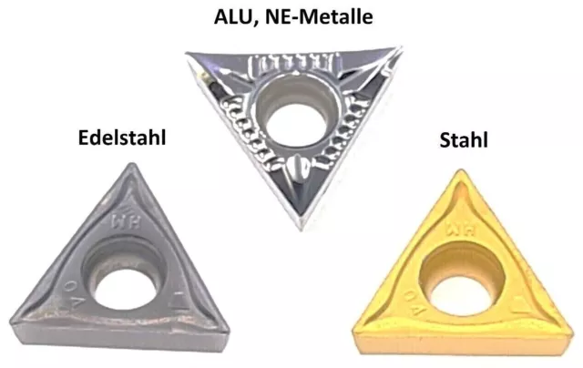 TCMT.../ TCGT... 1102.../ 16T3... Wendeschneidplatten für Stahl, VA & NE-Metalle