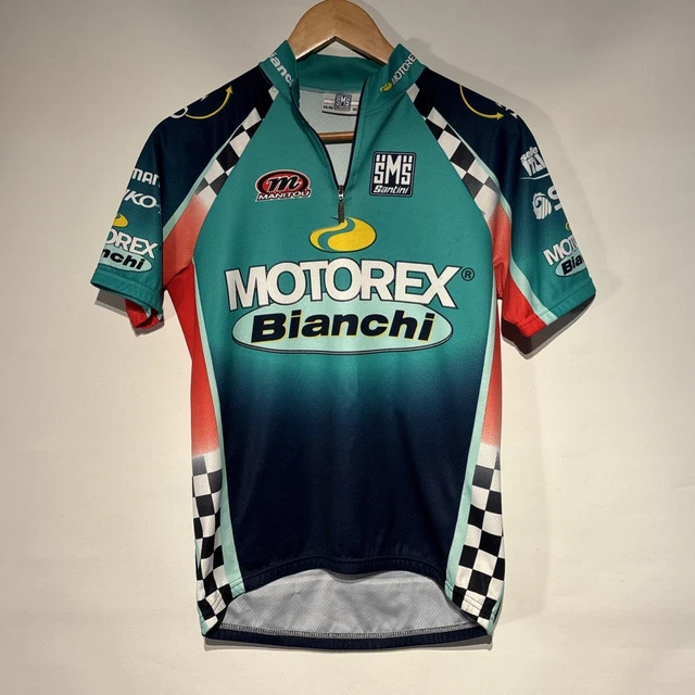 Maillot Cycliste Vintage Bianchi Agos Vert – Santini Timex, Taille L, Manches Courtes