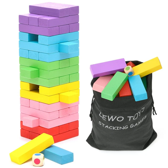 Wooden Colorful Stacking Game Toppling Tower Building Block Balancing Puzzle Toy