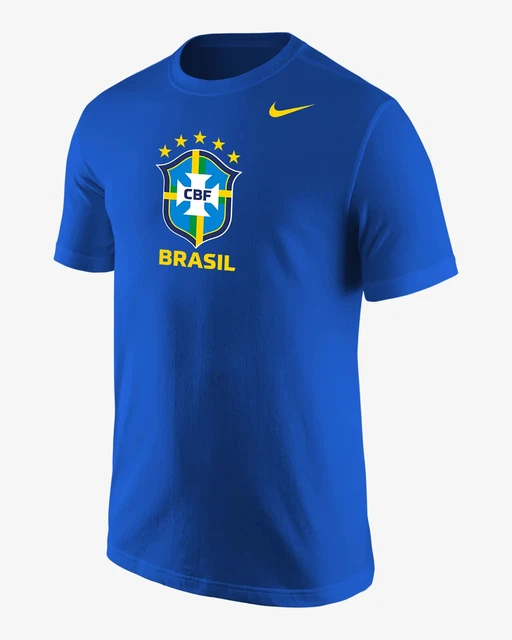 Nike Cbf Brazil Soccer Futbol T-Shirt Yellow Size LARGE - L - BLUE - NEW 106613