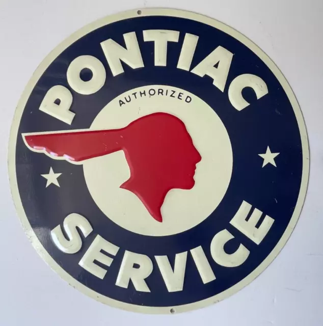 Stamped Metal Sign AUTHORIZED PONTIAC SERVICE 10.5" ROUND METAL AUTO CAR TRUCK