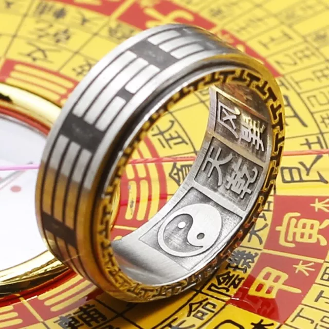 Chinese Magic Ring Taoist Yin Yang Ba Gua Spinner Feng Shui Amulet Talisman