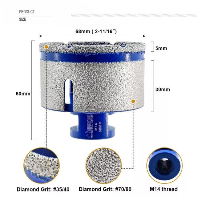 20-75mm Diamond Drilling Core Bit Hole Saw Milling Bit for Porcelain Marble M14