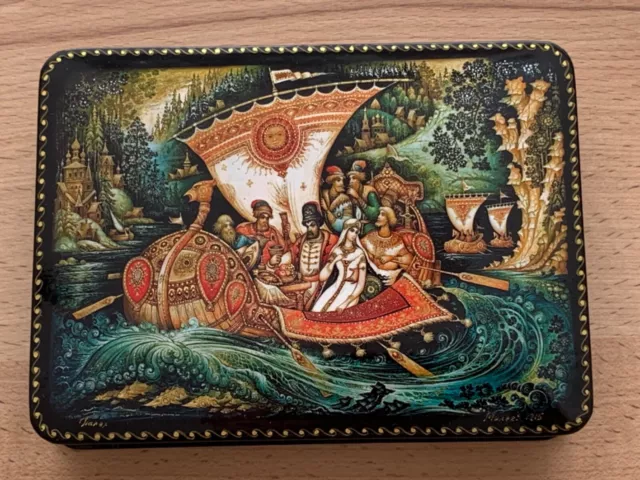 Russian Lacquer Box Signed Russische Lackdose Märchen Donkosak Stenka Rasin