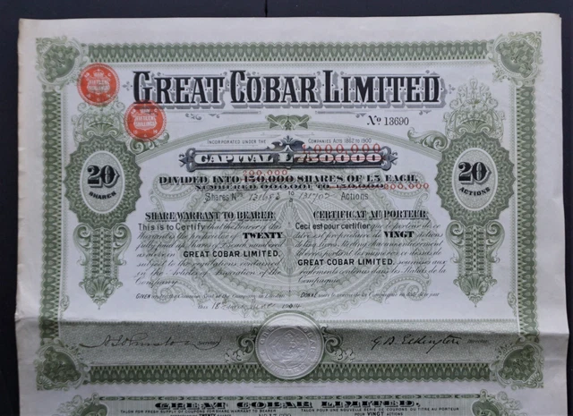 Australia - Great Cobar (Copper) Mine - 1914 - share warrant for 20 shares