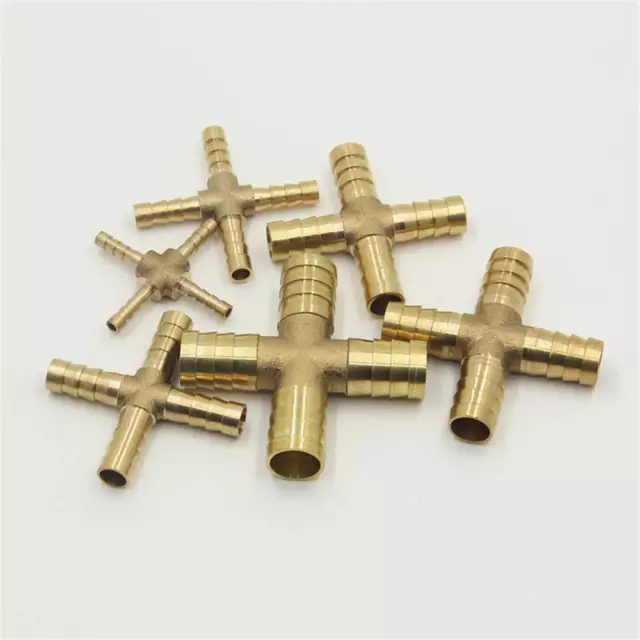 Brass Cross 4 Way Hose Joiner Barb Splitter Connector Air Fuel Water Pipe Gas