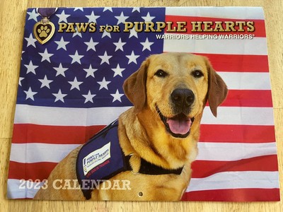 PAWS FOR PURPLE Hearts - 2023 Wall Calendar - 13 Months - Darling Dogs