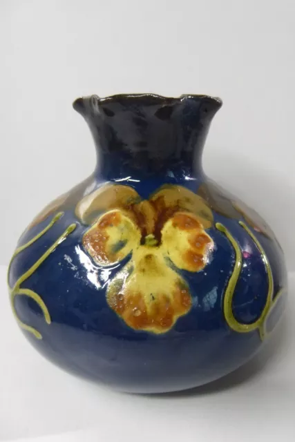 Antique Art Nouveau Majolica Pansy Hand Painted Vase Arts & Crafts