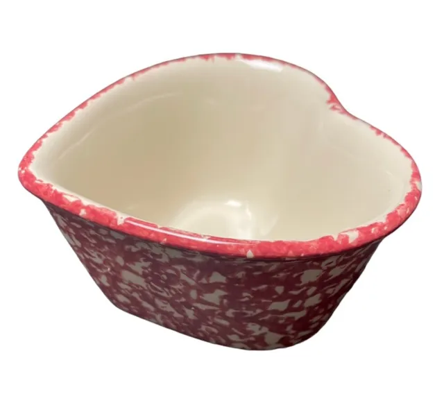 Roseville Pottery 5” Red Spongeware Heart Shape Bowl Gerald Henn, VTG. 90’s