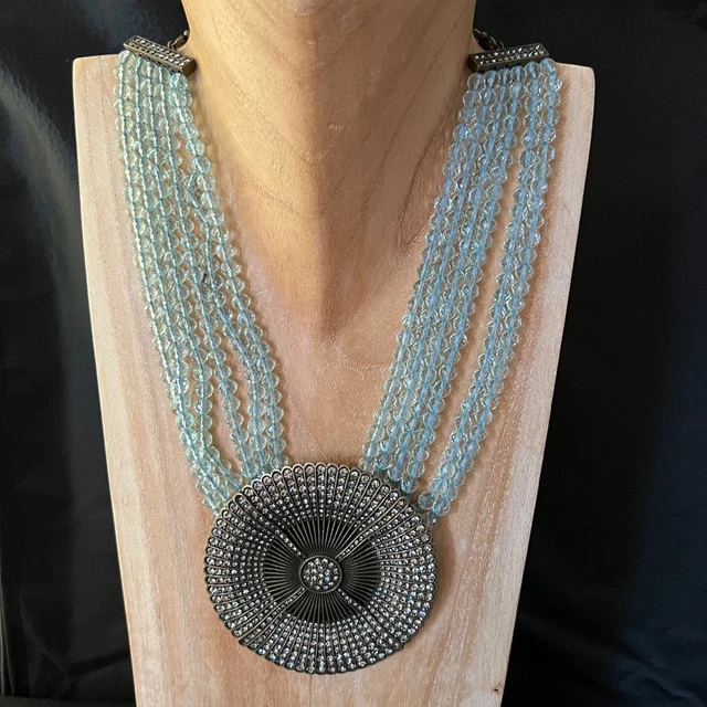 HEIDI DAUS Belgium Disc 6 Strand Turquoise Facet w/Swarovski Crystal Necklace